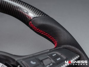 Alfa Romeo Giulia Custom Steering Wheel - Carbon Fiber - Round Top/ Flat Bottom - w/ Italian Stripe - Non QV Models - Alcantara